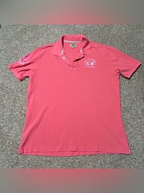 La Martina Classic Men's Coral Polo with Embroidered Chest Detail - Size 3XL